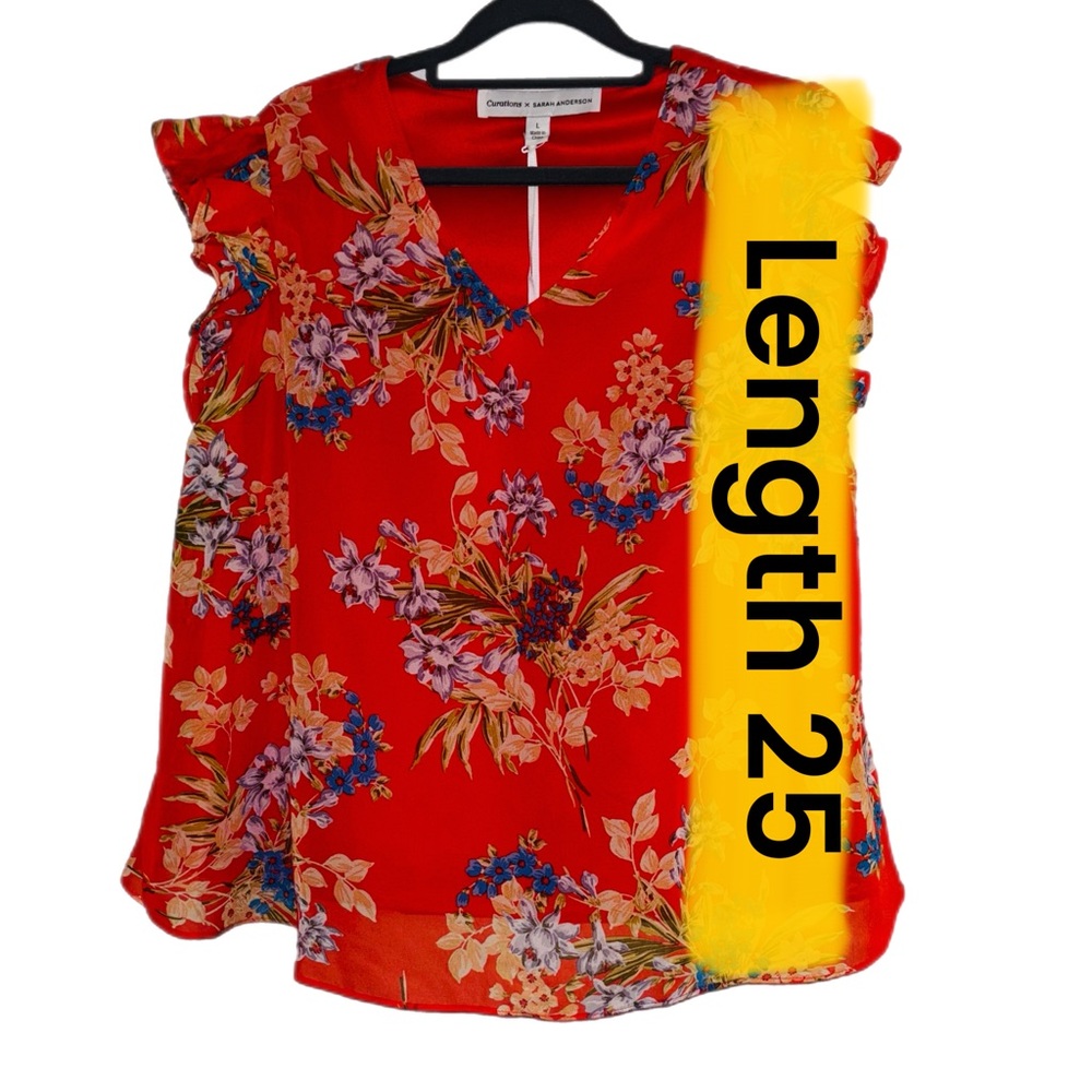 Curations by Sarah Anderson Floral Red Women's Top - Picture 7 of 7